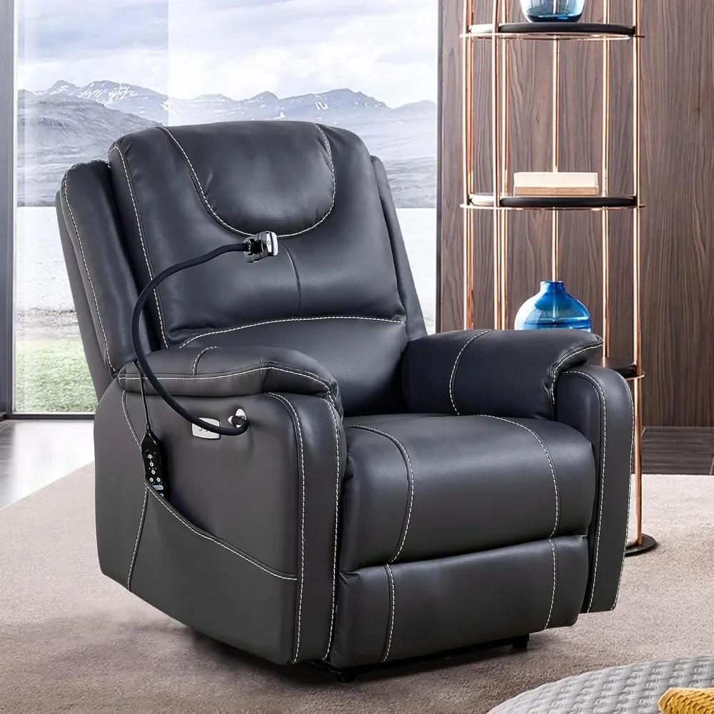 Power Electric Zero Gravity Recliner with Massage and Heating Function, Eco-Leather Reclining Chairs with Phone Holder