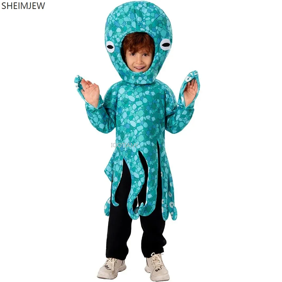 Unisex Octopus Inkfish Cosplay Costume Blue Sea Animal Sea Monster Jumpsuit Adult Carnival Holiday Party Stage Performance Suits