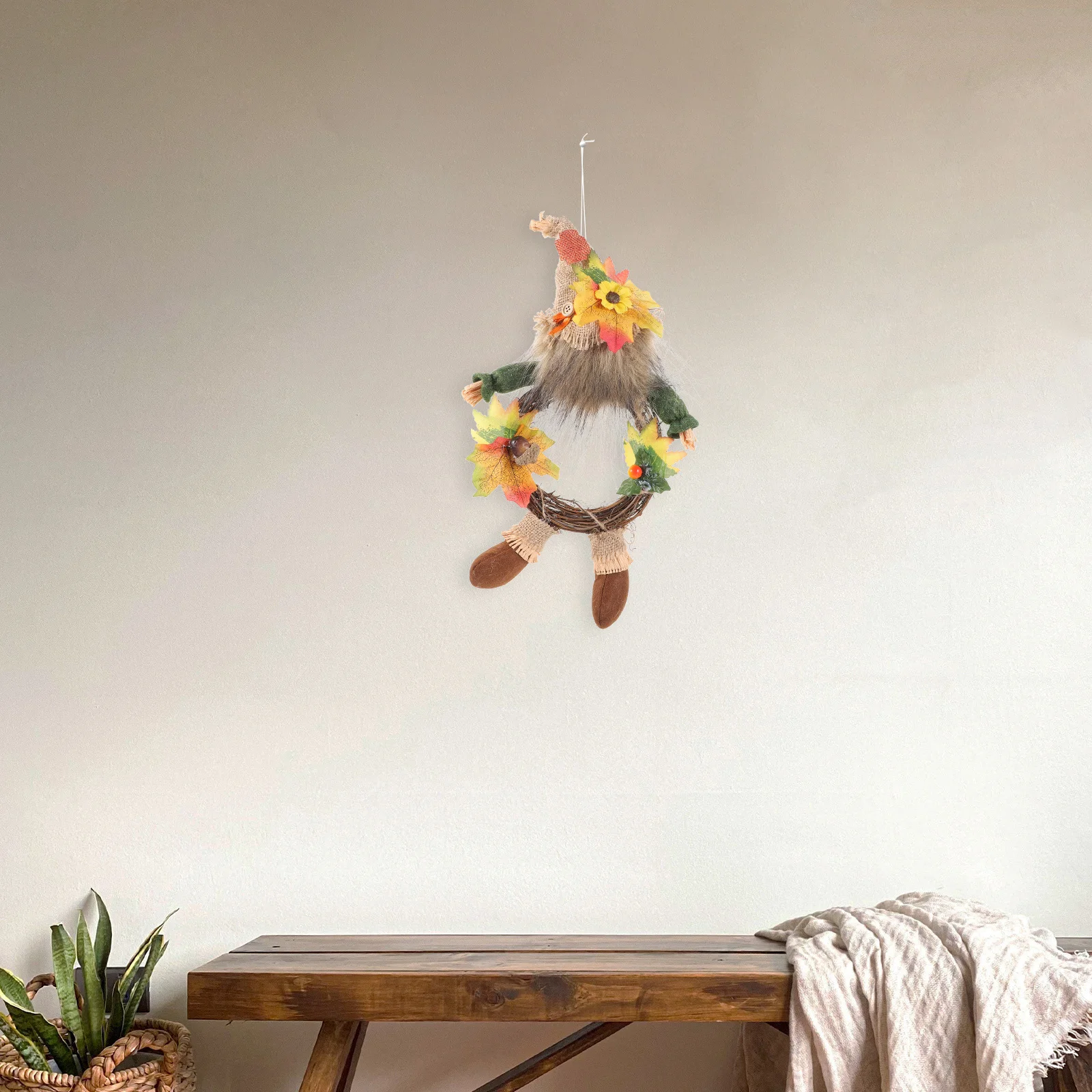 

Rustic Autumn Flower Wreath Fall Front Door Gnome Decor Harvest Rattan Wreath Thanksgiving Garland Decoration Rustic Wall Decor