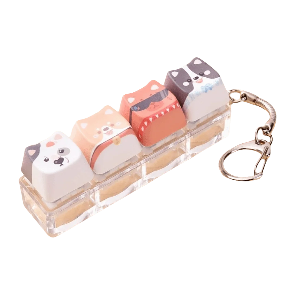 4 Keys Design Fidget Button Keychain Stress Relief Pendant Keyboard Clicker Keychain Cartoon Animal Creative Bag Key Decor