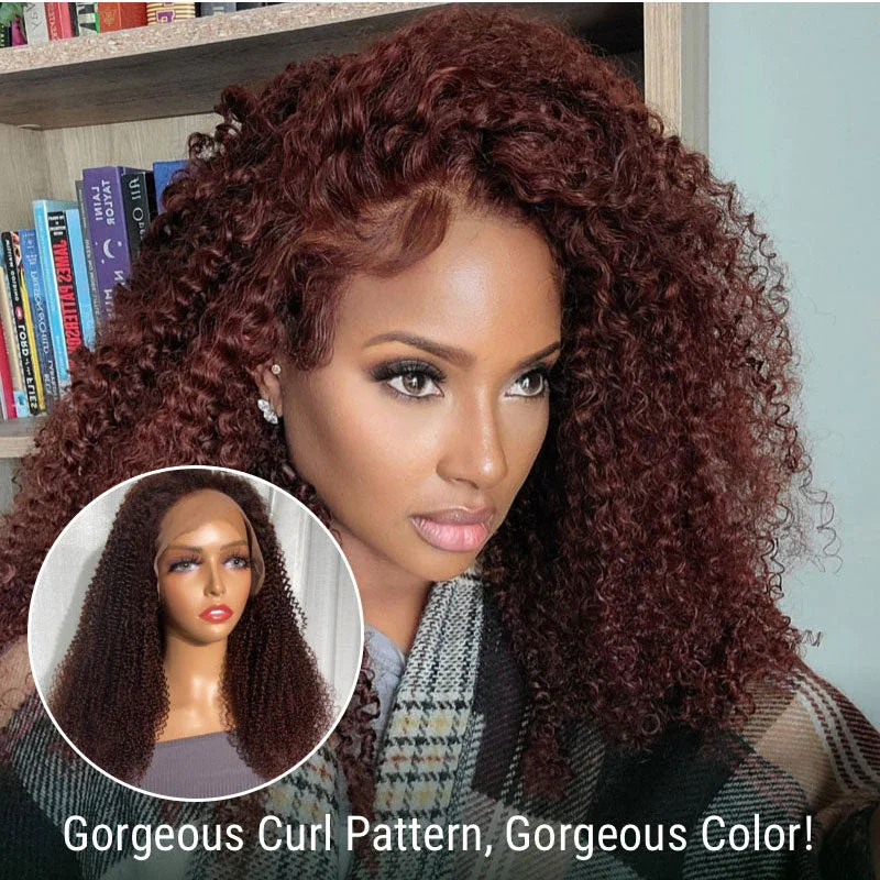 

Jerry Curly 250% Density 40 inch 13x6 HD Lace Frontal Wig Reddish Brown Lace Front Wig 13x4 Lace Front Human Hair Wigs for Women