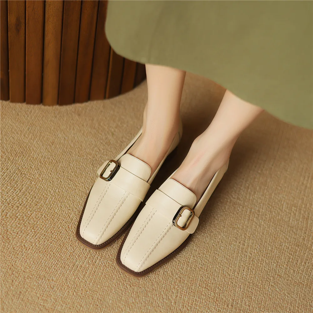 FEDONAS Spring Summer Women Pumps Genuine Leather Square Toe Thick Heels Fashion Belt Buckle Office Lady Working Shoes Woman New