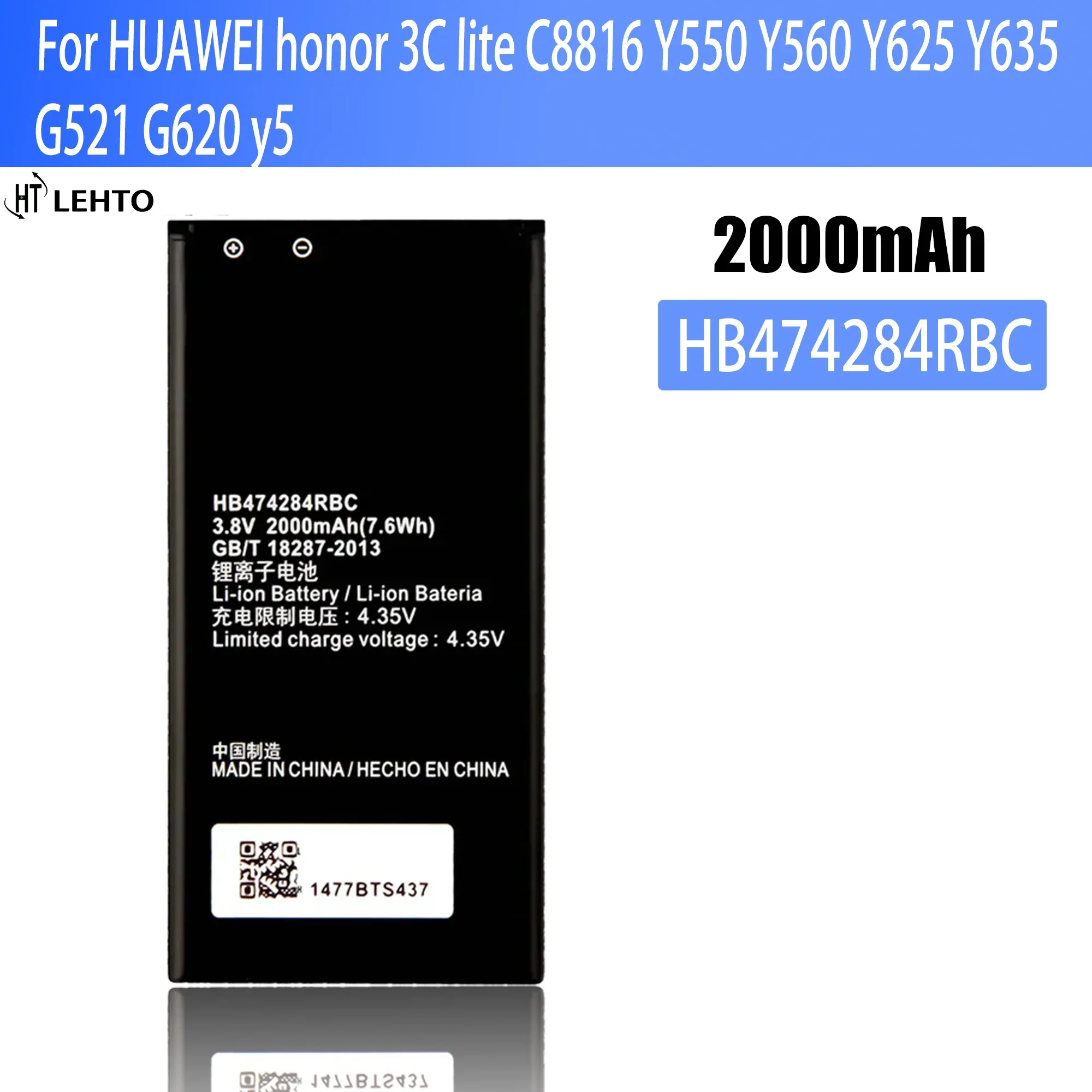 100% Orginal HB474284RBC 2000mAh Battery For HUAWEI honor 3C lite C8816 Y550 Y560 Y625 Y635 G521 G620 y5 Mobile Phone