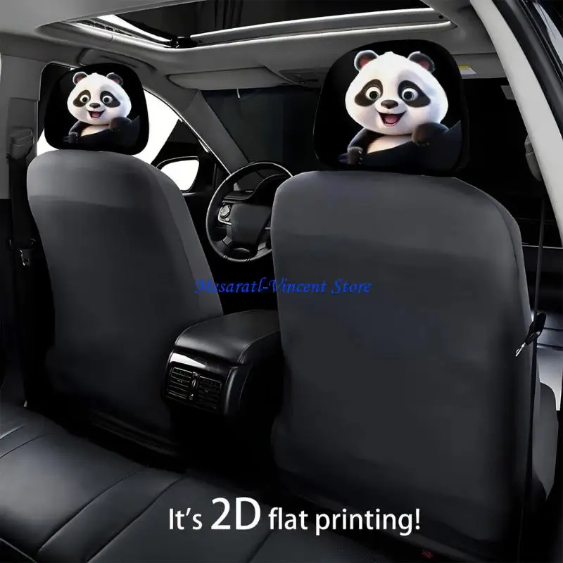 A70F Lovely Panda Themed Auto Accessories Twin Headrest Covers For Vehicle Enthusiasts