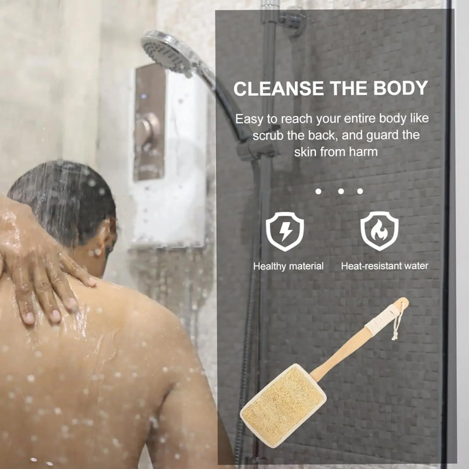 

Люфа для душа с ручкой, скребок для спины из натуральной люфы на палочке, отшелушивающая губка для глубокой очистки тела, губка из люфы для женщин и мужчин