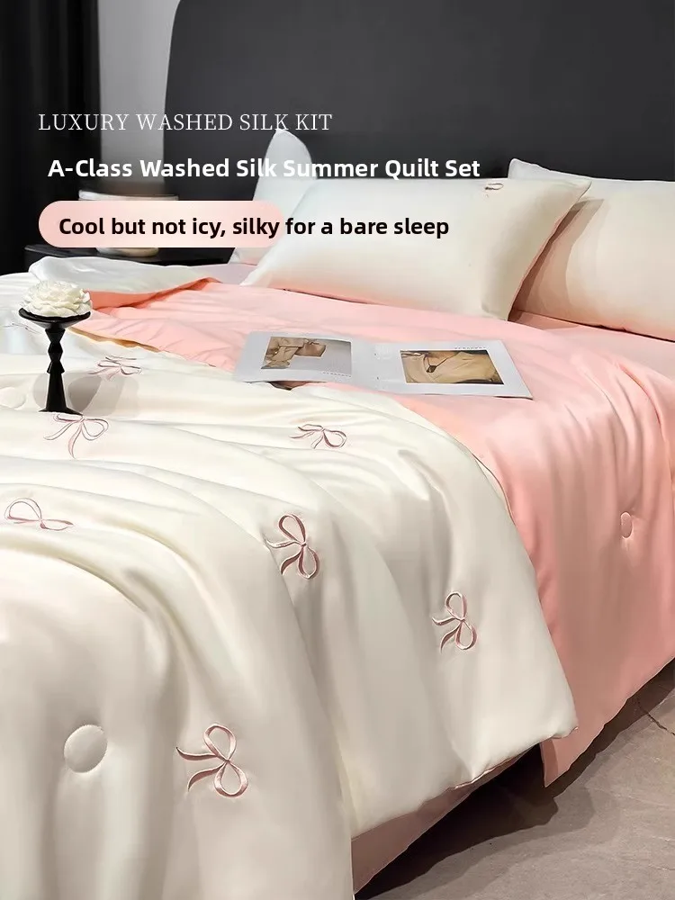 

Летнее шелковое одеяло Lysanne: гладкое, охлаждающее, для односпальных и двуспальных кроватей, легкое, тонкое, как кондиционер, можно стирать в машине.