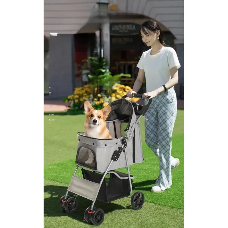 Portable pet stroller Ultra-light and easy to fold Large capacity pet stroller can accommodate two cats at the same time