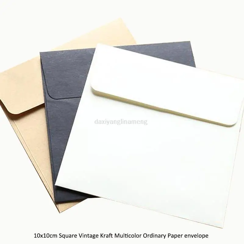 New 100pcs In/ 10x10cm Square Vintage Kraft Multicolor Ordinary Invitation Paper Decorative Wedding Envelope Vip/bank/postcard