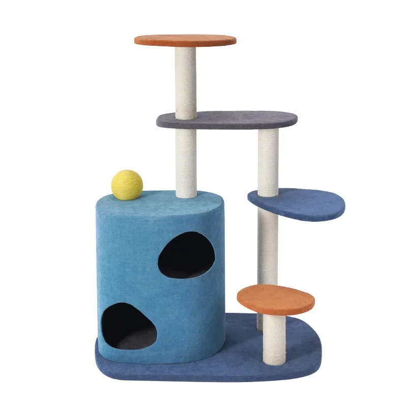 Hot Selling Geometric Cat Climbing Frame Wood-based Panel And Polyester Cat Tree House For Household