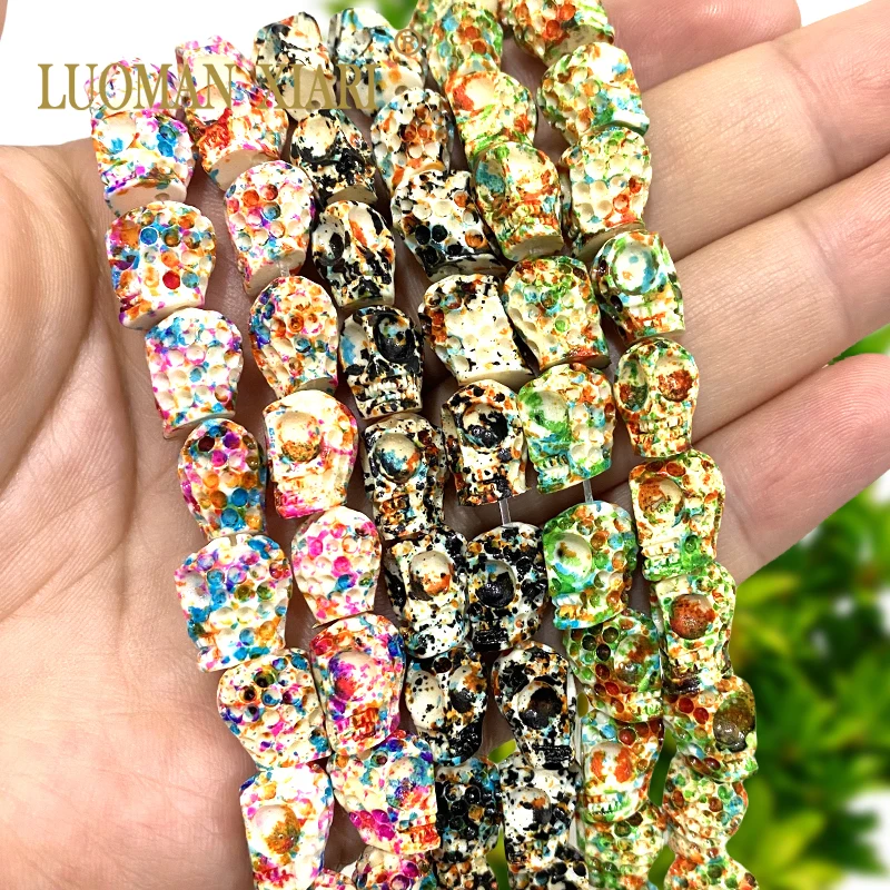 9x12MM Colorful Cellular Skull Resin Loose Stone Spacer Bead for Jewelry Making DIY Bracelet Necklace Accessories Charms 15''