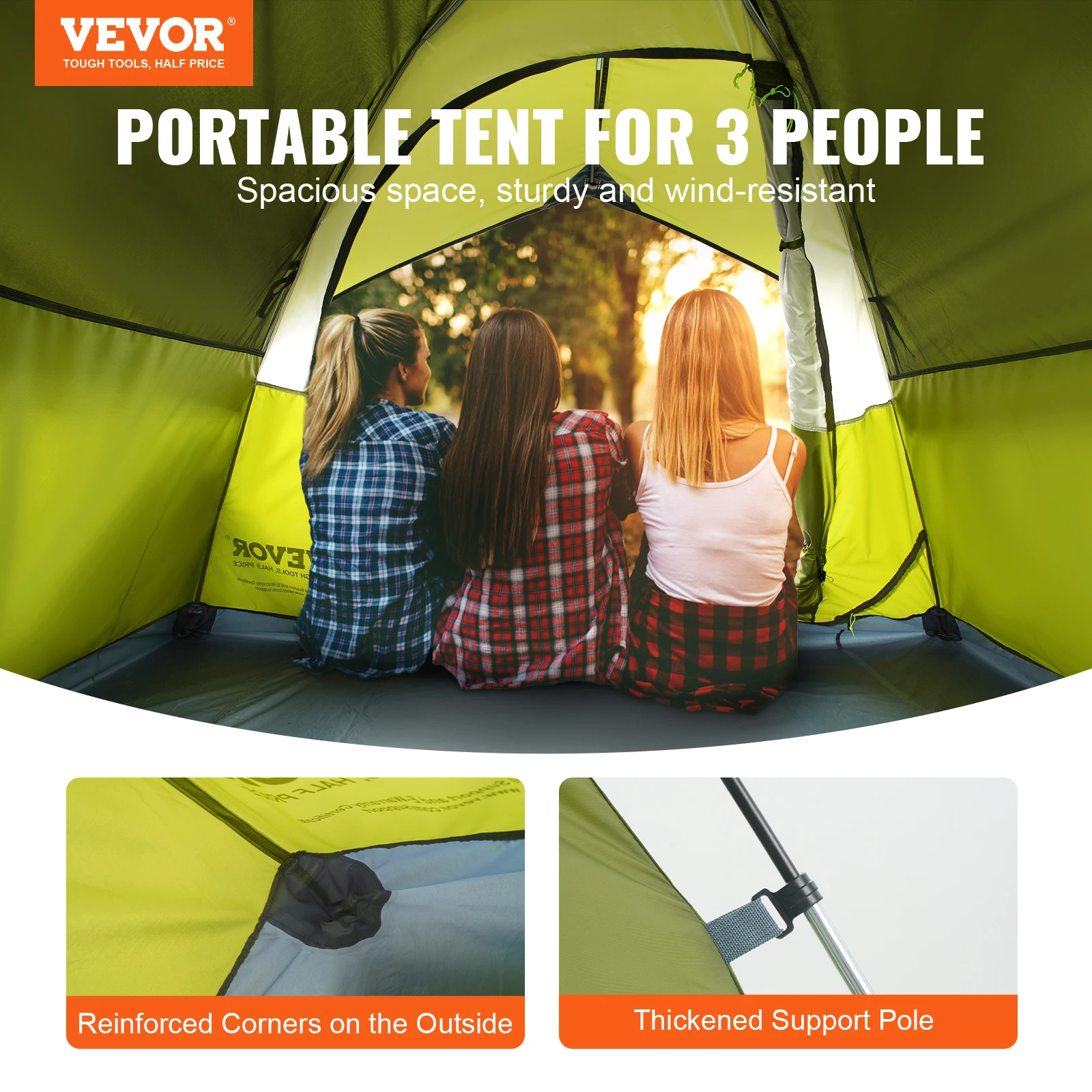 VEVOR Camping Tent Waterproof Lightweight Backpacking Tent for Outdoor Family Camping/Hiking/Mountaineering Travel Fit 3 Persons