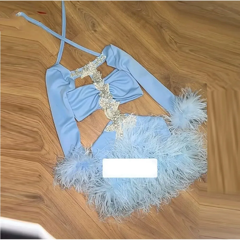  Custom Mini Short Cocktail Dress Sheath Cocktail Gown For Women Beading Long Sleeves Party Gown With Feather