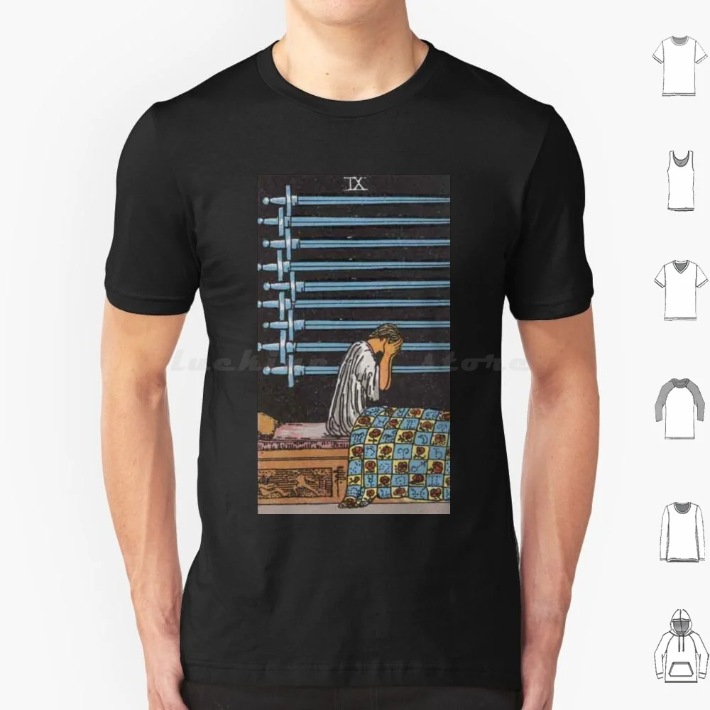 Rider-Waite Tarot , Nine Of Swords T Shirt Big Size 100% Cotton Nine 9 Nine Of Swords Swords Sword Nine Of Swords Tarot Tarot