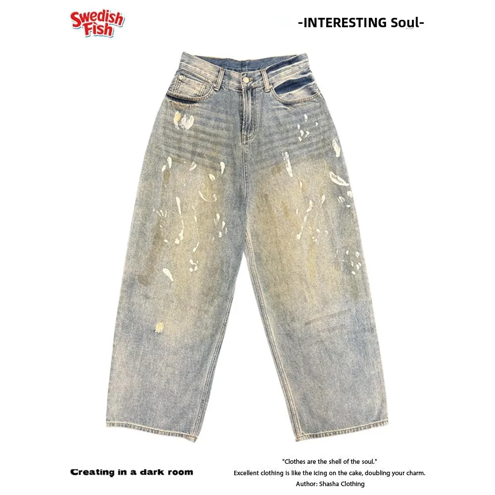 

Washed Pure Color American Style Denim Jeans Aesthetic Minimalist Luxury Trend Amekajie Casual Comfortable Breathable