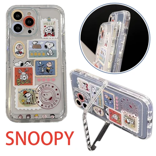Funda de teléfono Snoopy para IPhone 16 15 14 Pro Max, funda de teléfono con cachorro de dibujos animados con soporte Invisible para teléfono, carcasa protectora anticaída