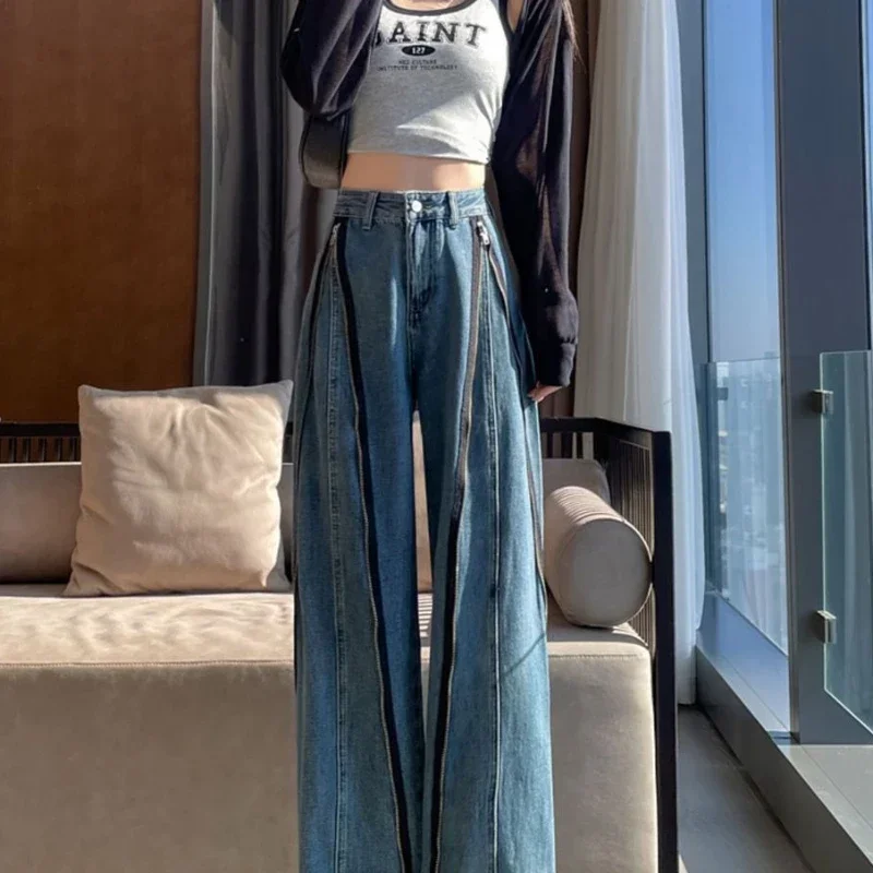 Womens Jeans Blue Trousers High Waist Shot Pants for Women Straight Leg Pant Vintage Good Quality Fitted Chic and Elegant Hippie