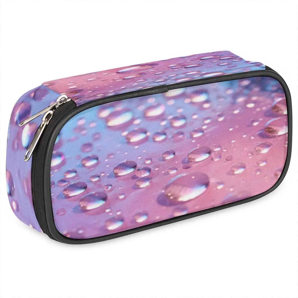 Abstract Water Leather Pencil Case Pen Holder Large Capacity Black Stationery Organizer Pencil Bag with Zipper