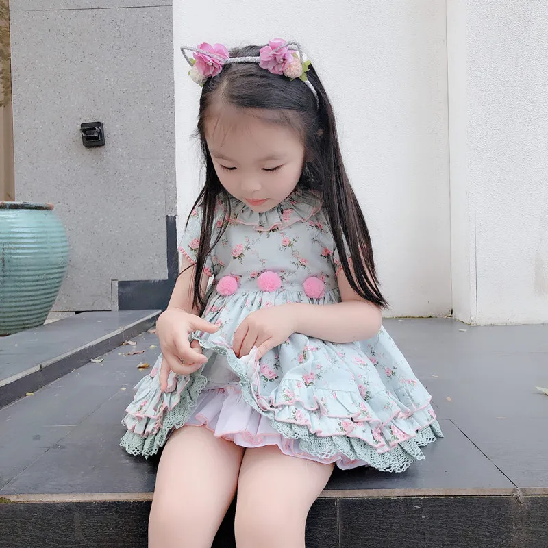 Summer Spanish Girls Floral Sweet Lolita Princess Quality Eid Dress Girls Wedding Party Dress Girls Christmas Gown Dress
