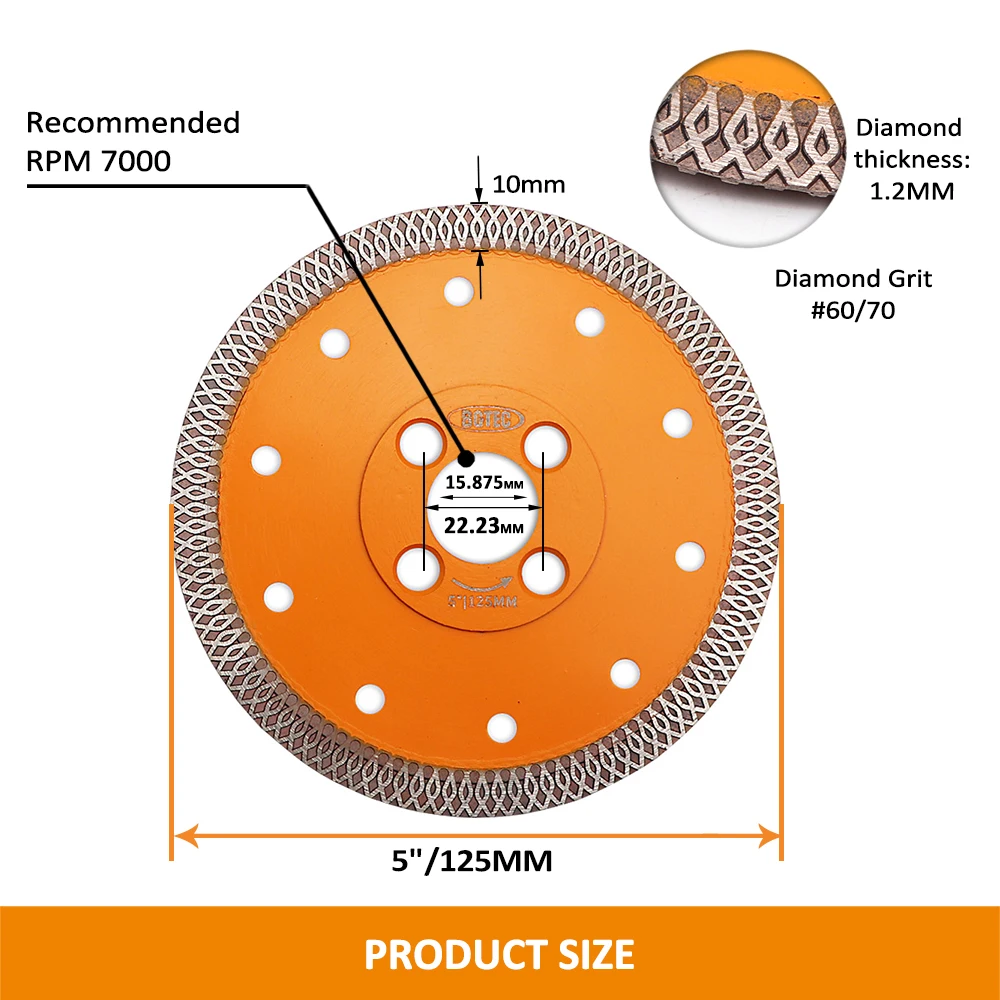 BGTEC 2pcs 5inch/115mm Diamond Cutting Disc X Mesh Turbo Ceramic Porcelain Tile Marble Granite Quartz Cutter Plate Saw Blade