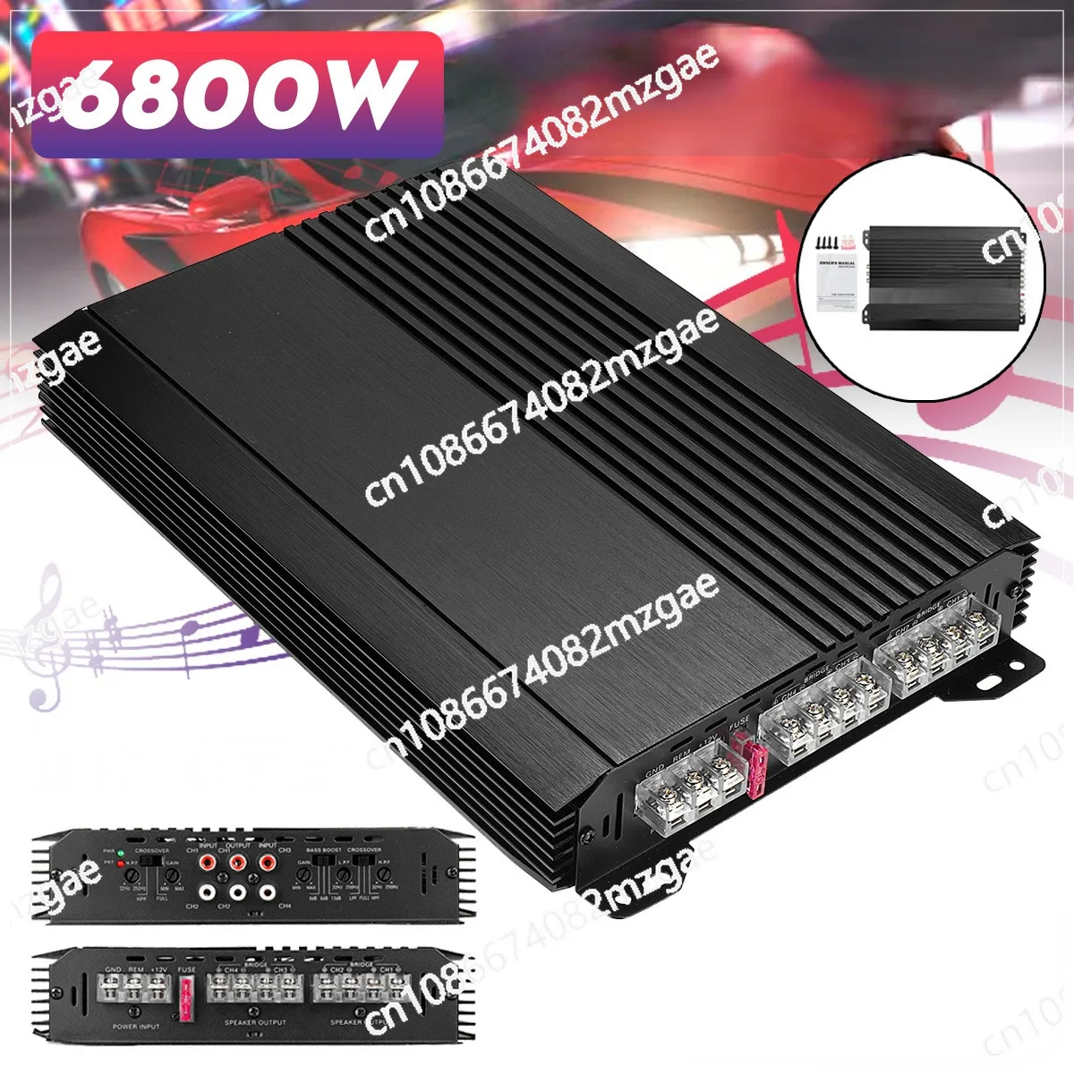 

4-канальный автомобильный усилитель высокой мощности из алюминиевого сплава — 4-стороннее усиление мощности звука для улучшенной установки автомобильного аудиосистемы