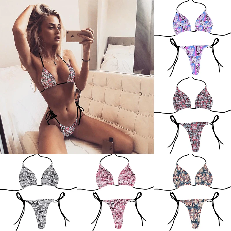 

Fashion Printed Summer Swimsuit Women Sexy Bikini Underpants Thong G-Strings Swimming Trunks Beachwear Bathing Female Sexy Swims