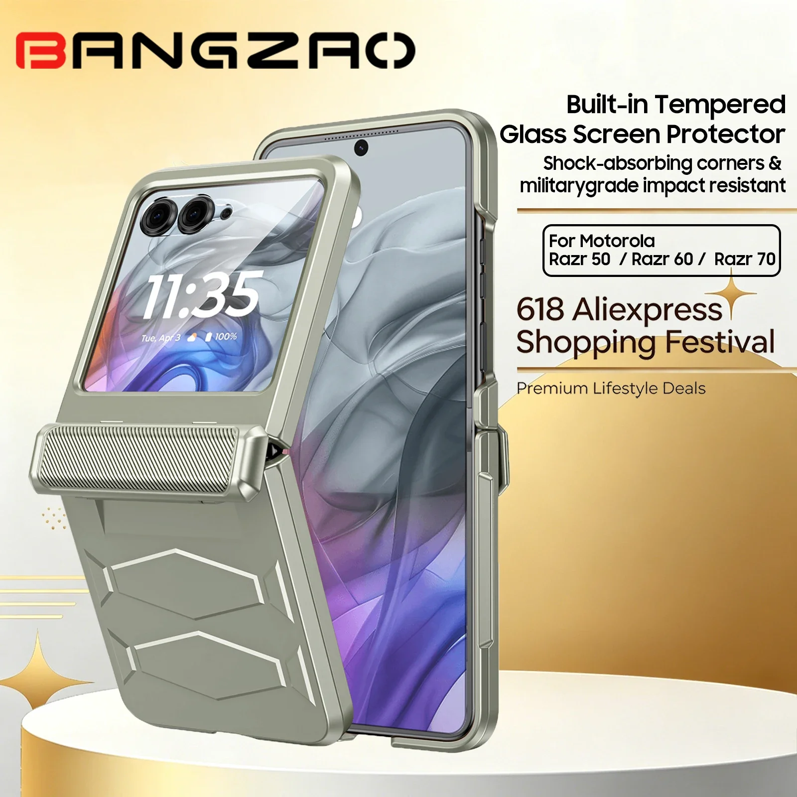 ¡Oferta 618! Funda para Motorola Razr 50/60/70 con Cristal Templado HD Integrado, Protección de Grado Militar Contra Caídas, Protección de Bisagra - Titanio