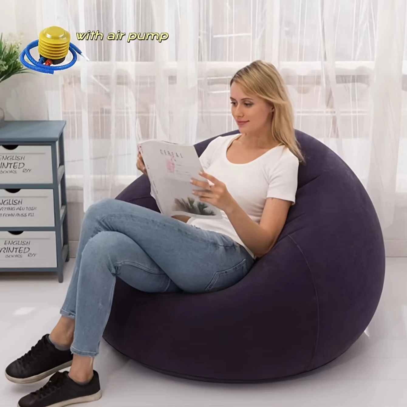 Bean Less Bag Inflatable Chair, Air Sofa Outdoor Inflatable Lazy Sofa Chair No Filler, Washable Couch Bean Bag Folding Chair