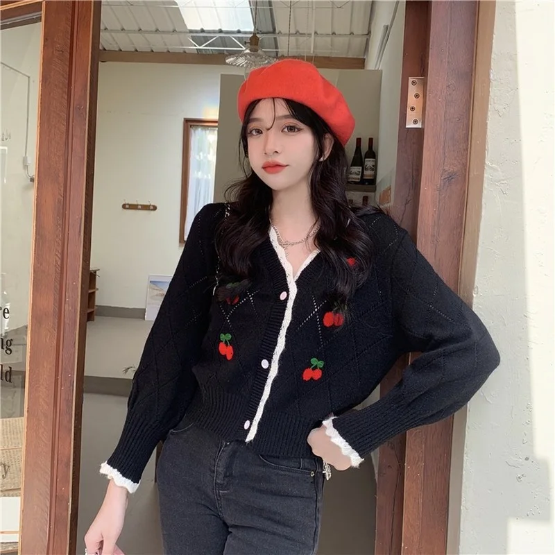 Áo Khoác Cardigan Nữ Kawaii Trẻ Trung Ulzzang Ngọt Ngào Mùa Xuân Bán Slim Thiết Kế Cổ Chữ V Nhẹ Nhàng Đơn Giản Sinh Viên Кардиган Женский Hàng Ngày Ấm Cúng