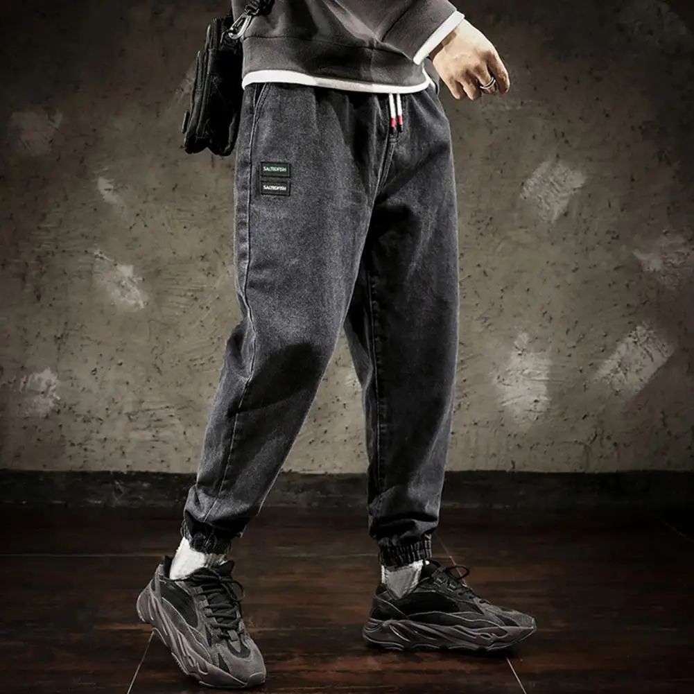 Chic Simple Casual Loose Hip Hop Jeans Ankle Length Men Pants Male Hip Hop Harem Jogging Pants Daily Clothing