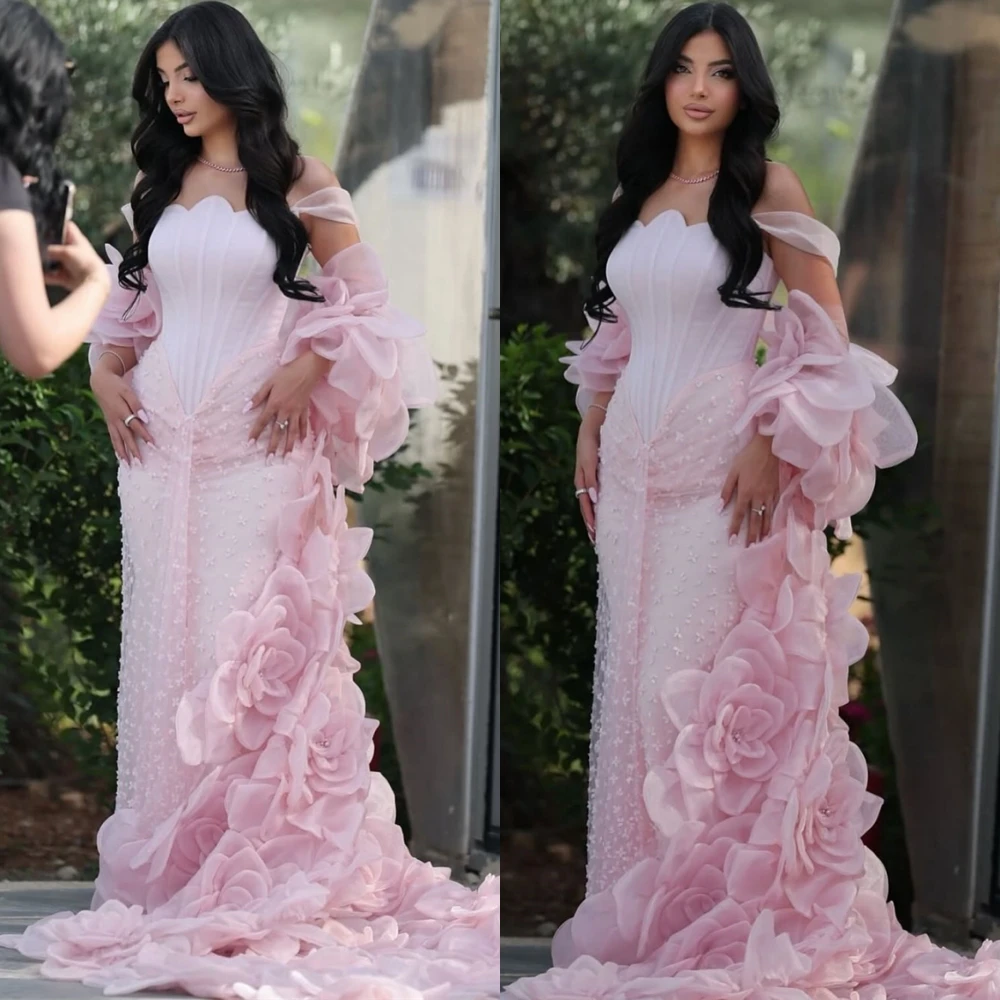 

Customized Luxury Jersey Watteau Train Evening Dress Simple Strapless Prom Dresses Delicate Sleeveless Special Occasion Gowns