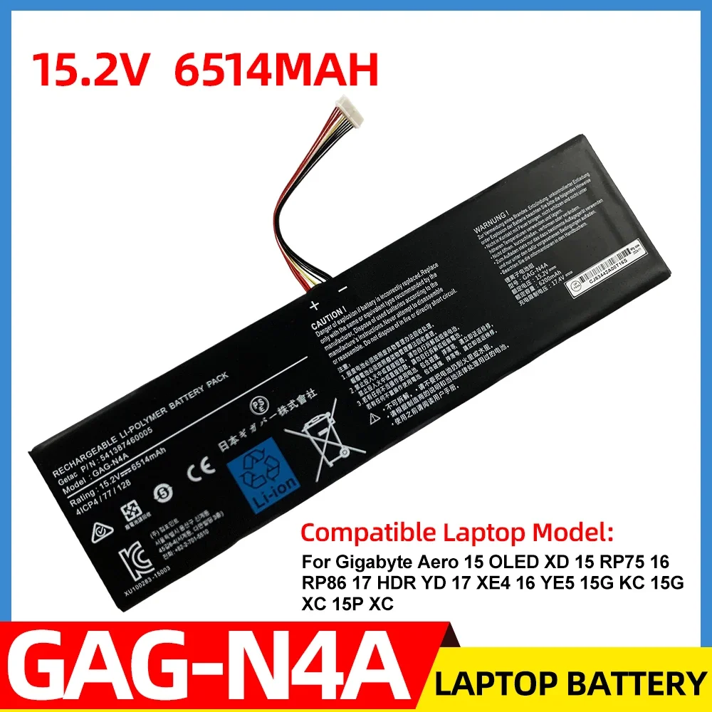 

New GAG-N4A Laptop Battery for Gigabyte Aero 15 OLED XD 15 RP75 16 RP86 17 HDR YD 17 XE4 16 YE5 15G KC 15G XC 15P XC 99WH