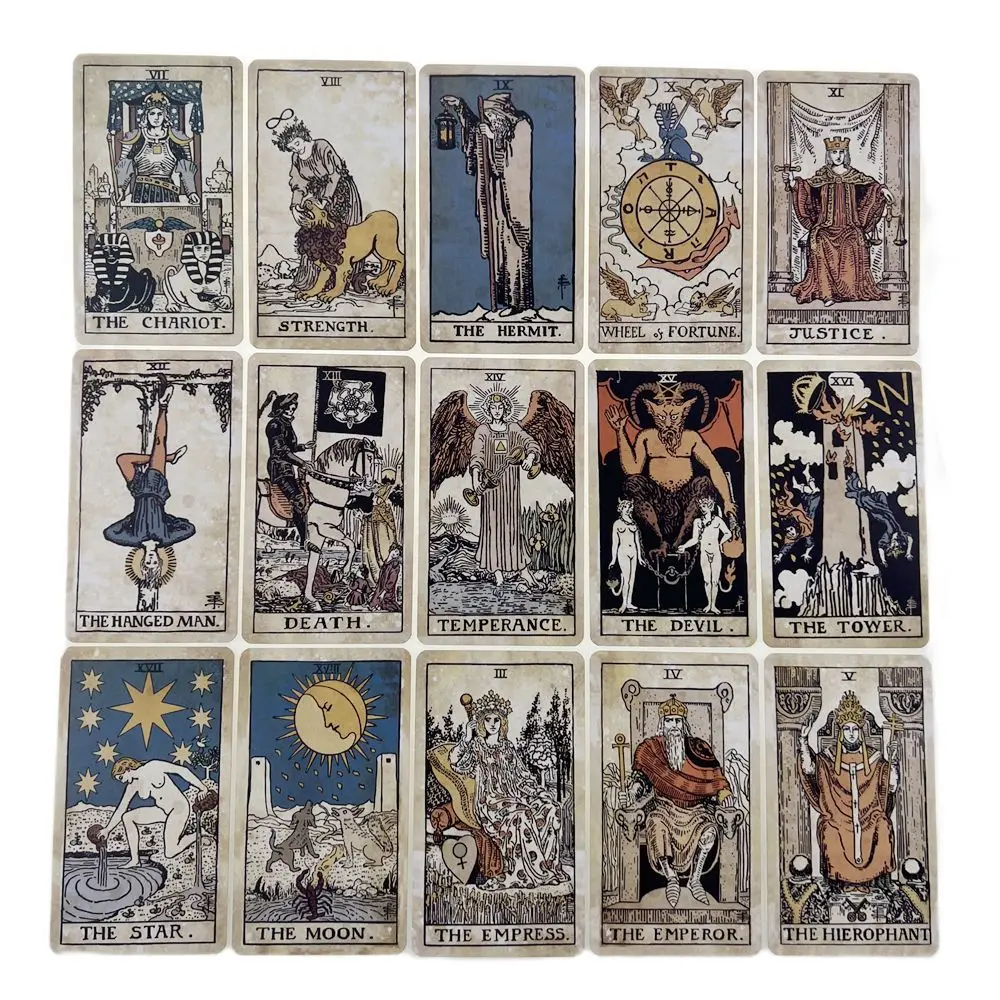 Cartas de tarot Vintage en caja de lata de Metal, juegos de mesa de 10cm x 6cm, borde Chapado en verde dorado, 78 tarjetas con manual de papel