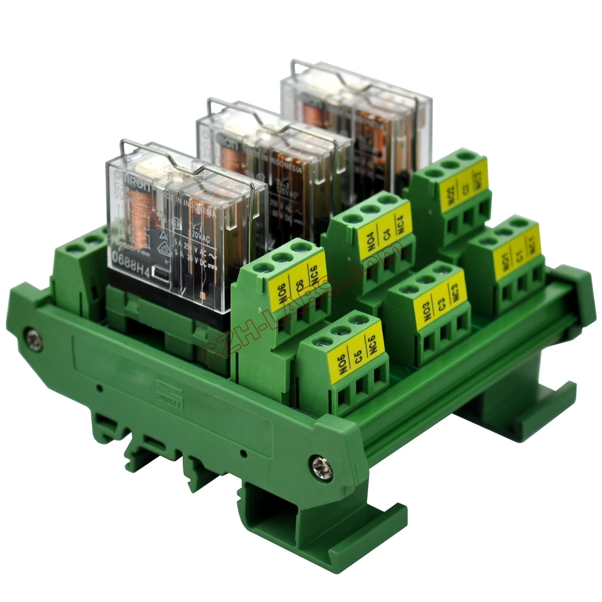 

DIN Rail Mount AC/DC 5V Control 3 DPDT 5Amp Pluggable Power Relay Interface Module.