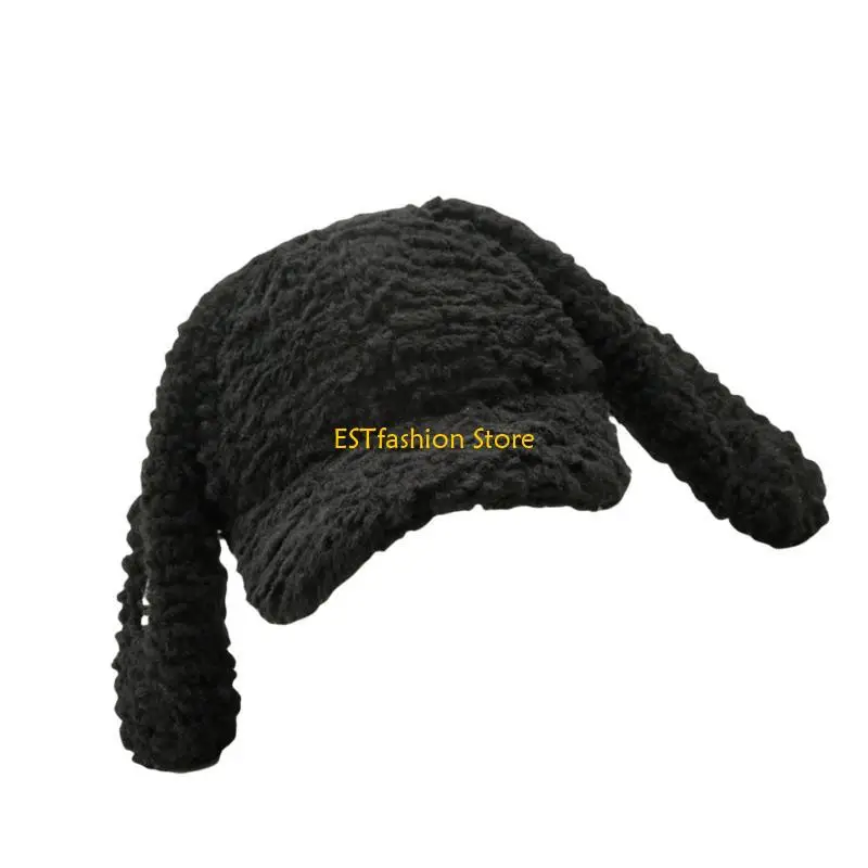 Y5GC موضة آذان أرنب قبعة بيسبول فتاة تأثيري حلي قبعات الشتاء قبعة المراهقين الدافئة أغطية الرأس النشاط في الهواء الطلق قبعة #3