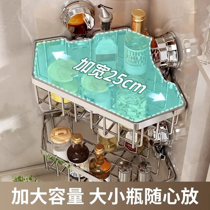 Custom Stainless Steel Bathroom Storage Rack Multi-layer Organizer Suction Cup No-drill Corner Wall-mounted Shelf Bathroom