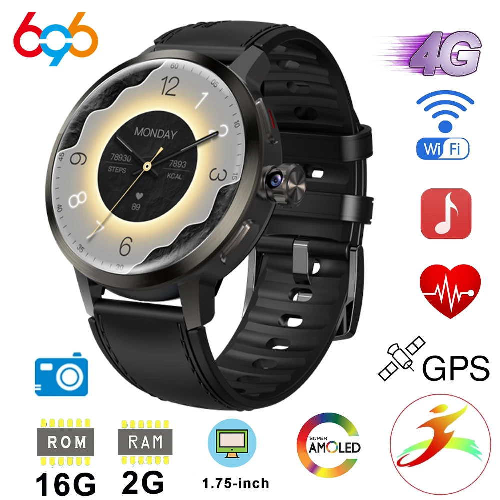 

Смарт-часы с AMOLED-экраном 696 4G, полносетевой видеовызов 180 ° Выдвижная вращающаяся камера, спортивные водонепроницаемые умные часы с GPS и Wi-Fi
