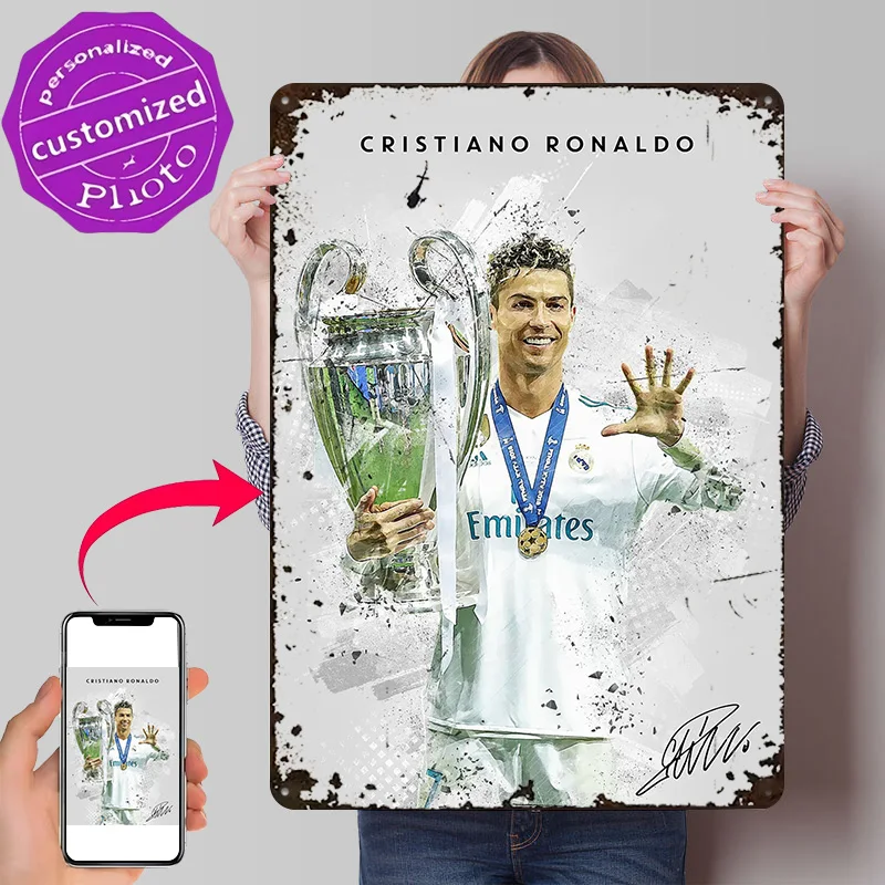 Cristiano Ronaldo Poster Retro 3D Printed Metal Signs Customized Wall Hanging Gift for Luxury Decoration Home Decor Items House
