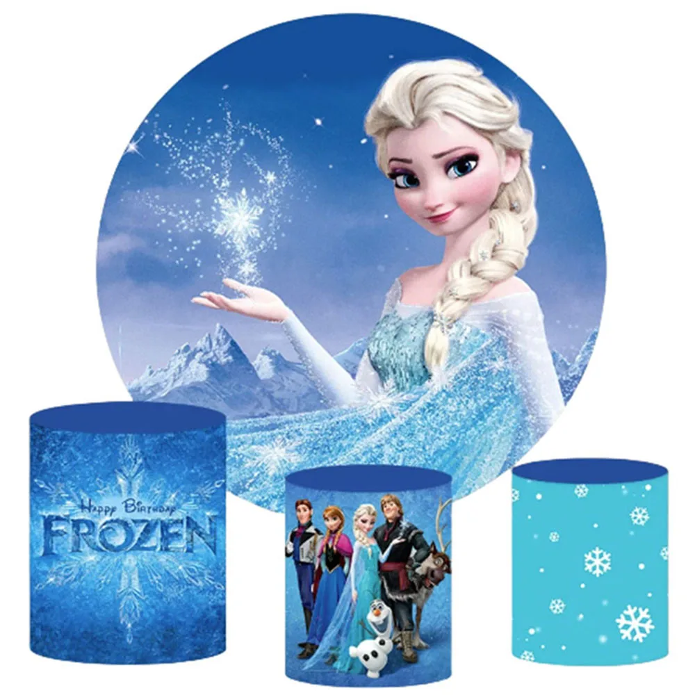 Disney Frozen Elsa Round Backdrop 3 Cylinder Cover Background Photography Baby Shower Birthday Party Dessert Table Decoration