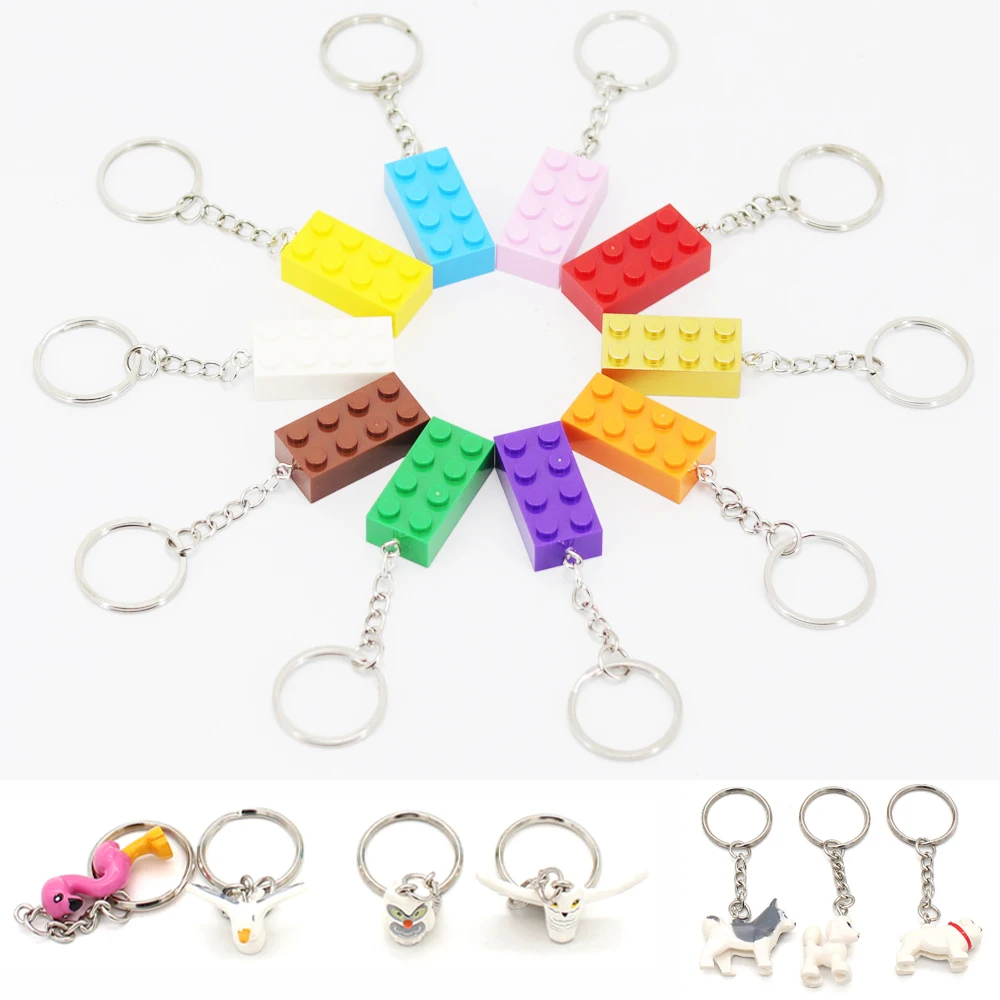 DIY MOC Keychain Brick 2x4 Building Blocks Creative Pendant Keychain Gift Plate Compatible Toys