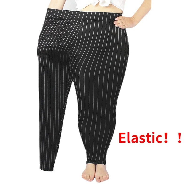 Woman Super Elastic Leggings Striped Black Fitness Pant High Waist Fashion Korea Panties Skinny Stack Sport Breathable Soft Jean