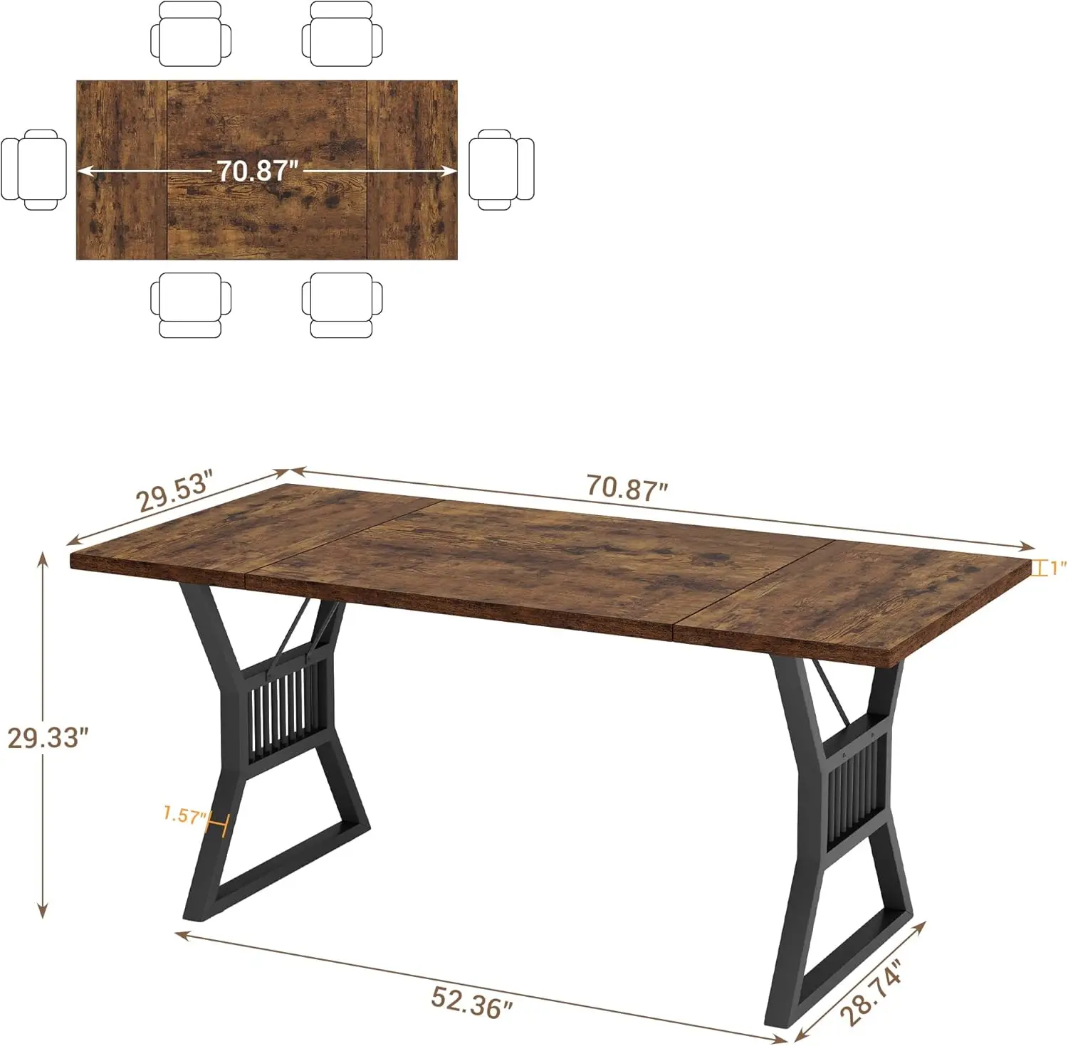 Dining Table 6-8 Person, Kitchen Table with Heavy Duty Metal Legs, Farmhouse Dining Room Table for Kitchen, Living Room