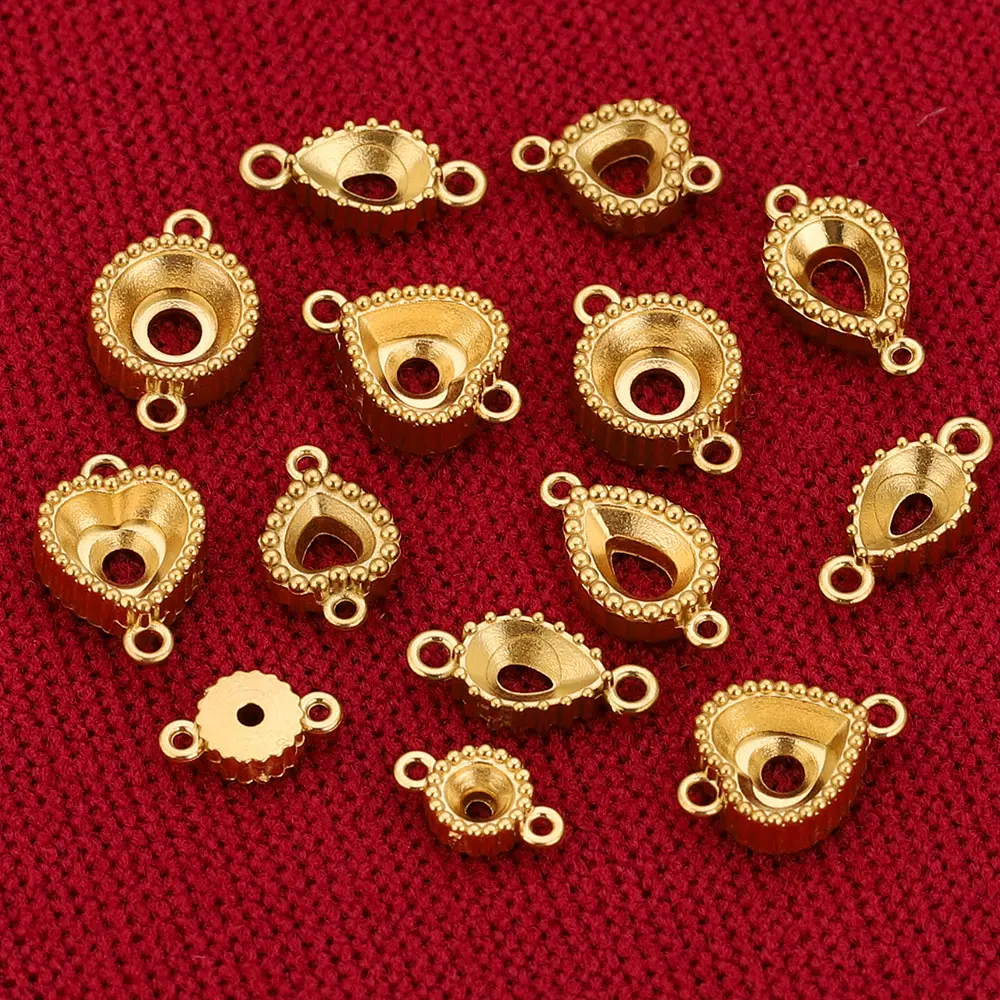 10 قطعة الفولاذ المقاوم للصدأ ثقب مزدوج جولة البيضاوي القلب الحافة سحر قلادة صواني قاعدة فارغة Diy بها بنفسك النقش صنع المجوهرات المورد الحرف