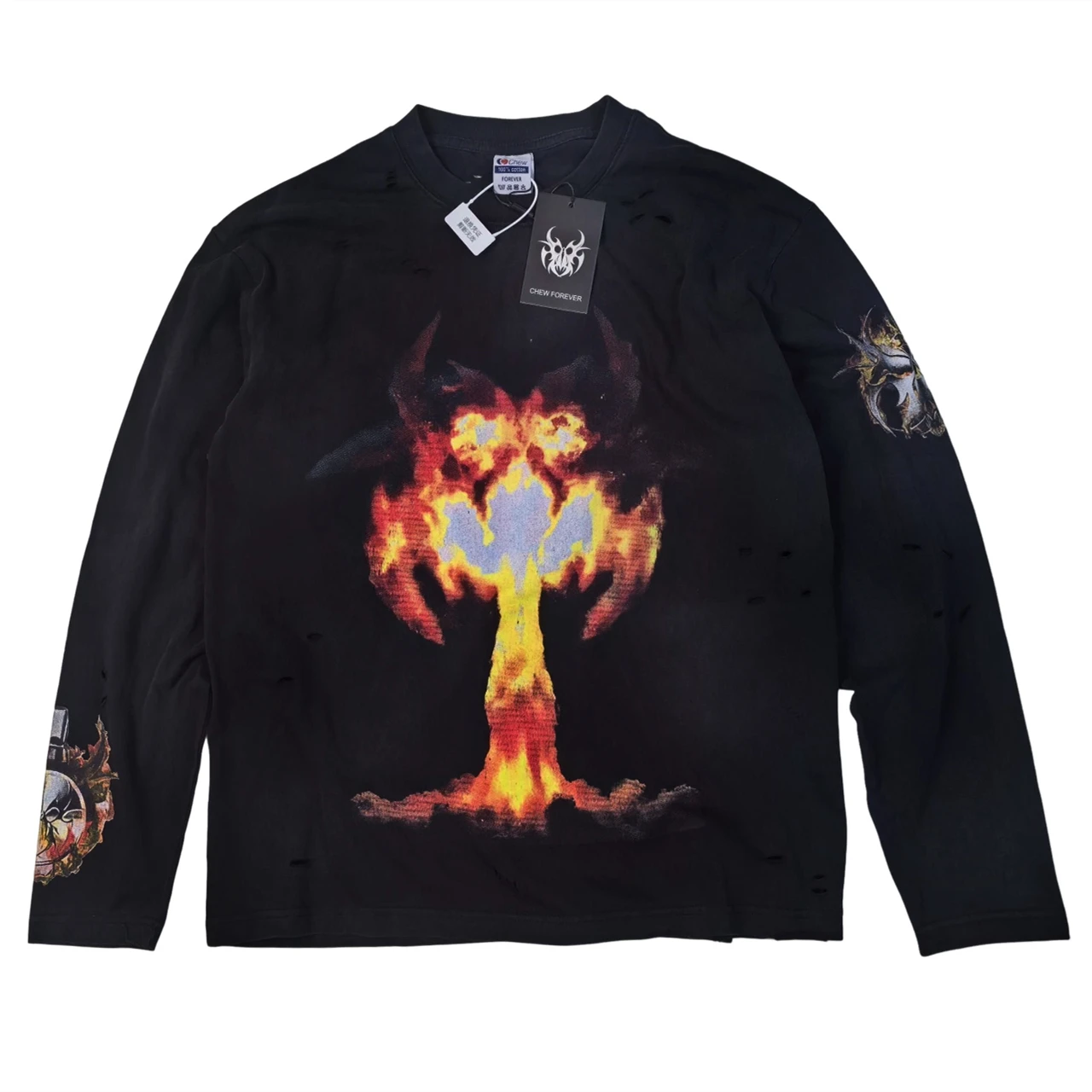 Chew Forever Nuclear explosion flame mushroom cloud print Long Sleeved T-Shirt Men Women High Quality T Shirt Top Tee