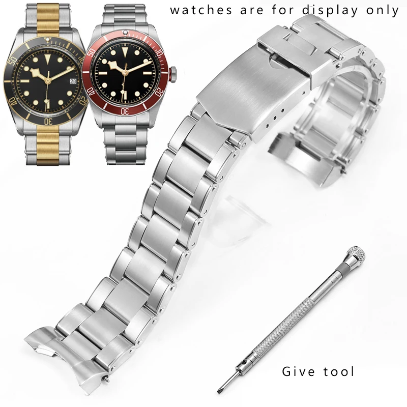 

PEIYI 22mm Arc Interface Strap Silver Inter Golden Stainless Steel Watchband Replacement Metal Belt For Tudor Men's Bracelet