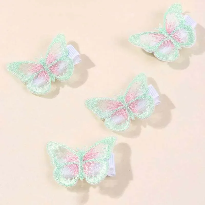 Oaoleer 4Pcs/set Sweet Girls Butterfly Hair Clips Cute Embroidery Hair Pin Barrettes Princess Headwear Baby Hair Accessories