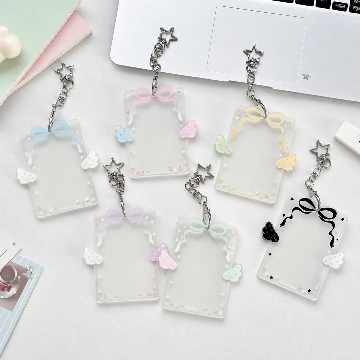Star Clasp Card Holder Transparent Angel Wing Bow Card Holder Id Card Holder Decorative For Daily Carry Id Cards 3 Inch