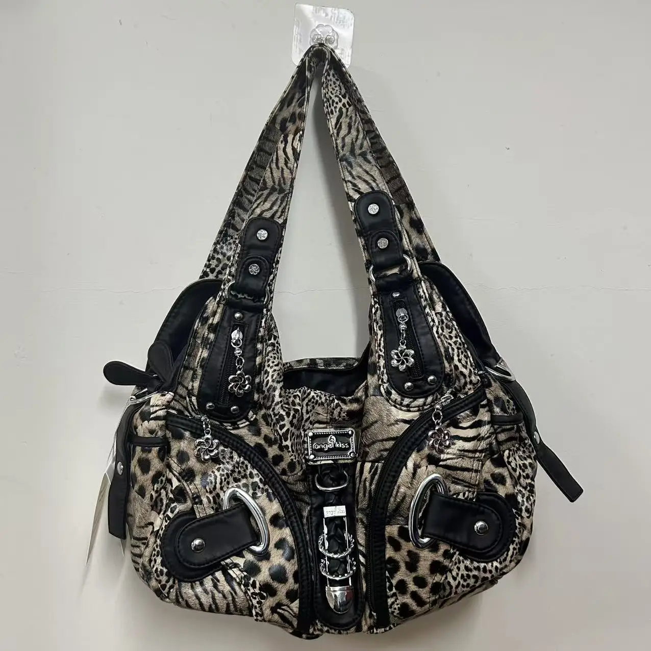 Damskie torebki, torebka na ramię w panterkę, torebka z uchwytem górnym, modna torba typu satchel, torebka w kształcie pieroga, torba na ramię, torba typu tote, duża torebka.