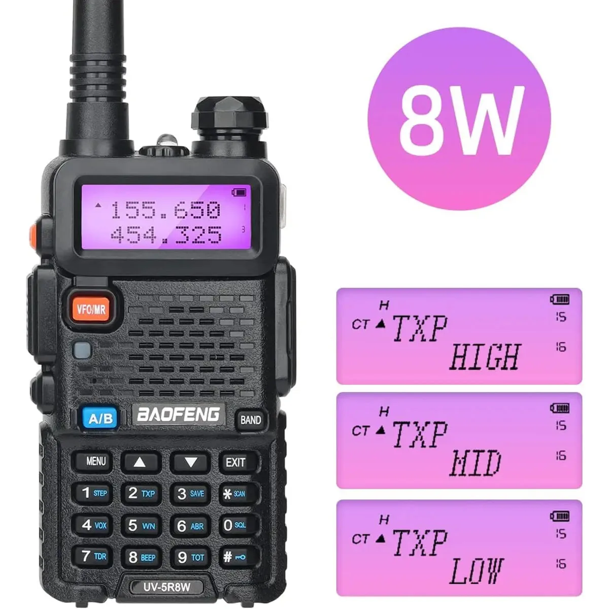 

8PCS Baofeng UV-5R 8W Dual Frequency High-Power Walkie Talkie 128CH Portable Handheld UV-5R Two-Way Walkie Talkie