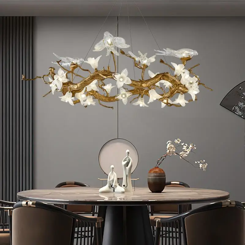 

125 cm full copper chandelier crystal chandelier bird gardenia luxury restaurant orchid swallow