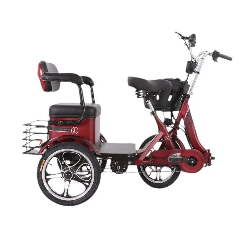 Elderly leisure electric three-wheel enlarged two-seat lightweight pedal folding lithium battery power scooter wholesale